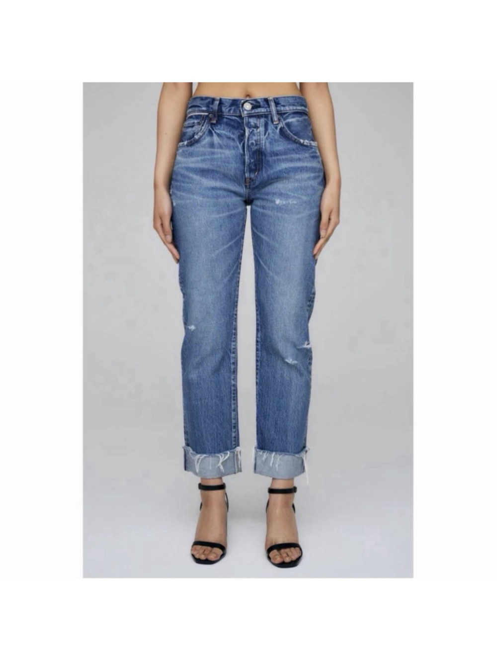 Moussy Vintage Franconia Cuffed Raw Hem Mid Rise Straight Leg Jeans 28 EUC Japan
